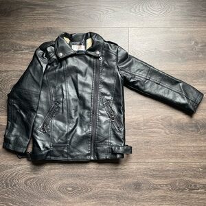 Kids’ Black Faux-Leather Jacket with Plush Lining, Size 8